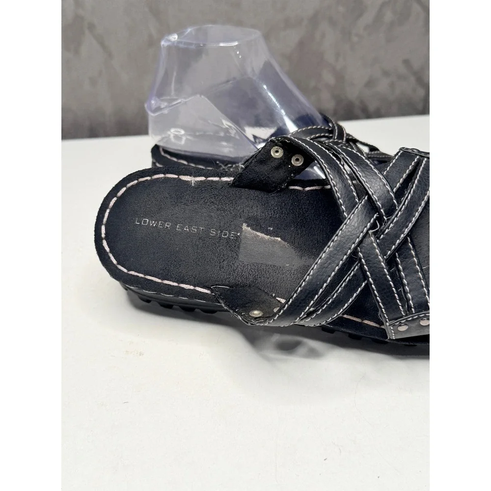VTG Y2K Lower East Side Platform Sandals Womens 7.5 Blk Chunky Strappy Lug Sole